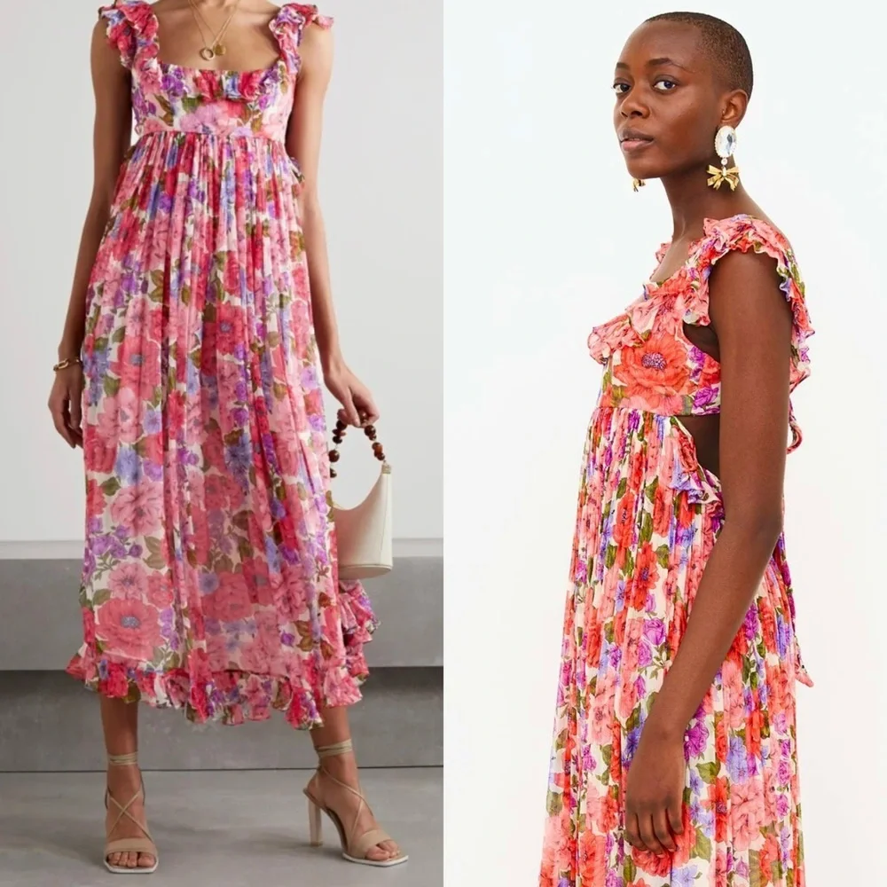 ZIMMERMANN Silk Floral Print Sleeveless Empire Waist Tie Back Lovestruck Dress M - Picture 12 of 16